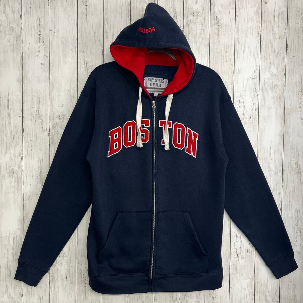 Bay State Gear Navy Hooded Full Zip Boston Long Sleeve Cotton Blend Sweatshirt